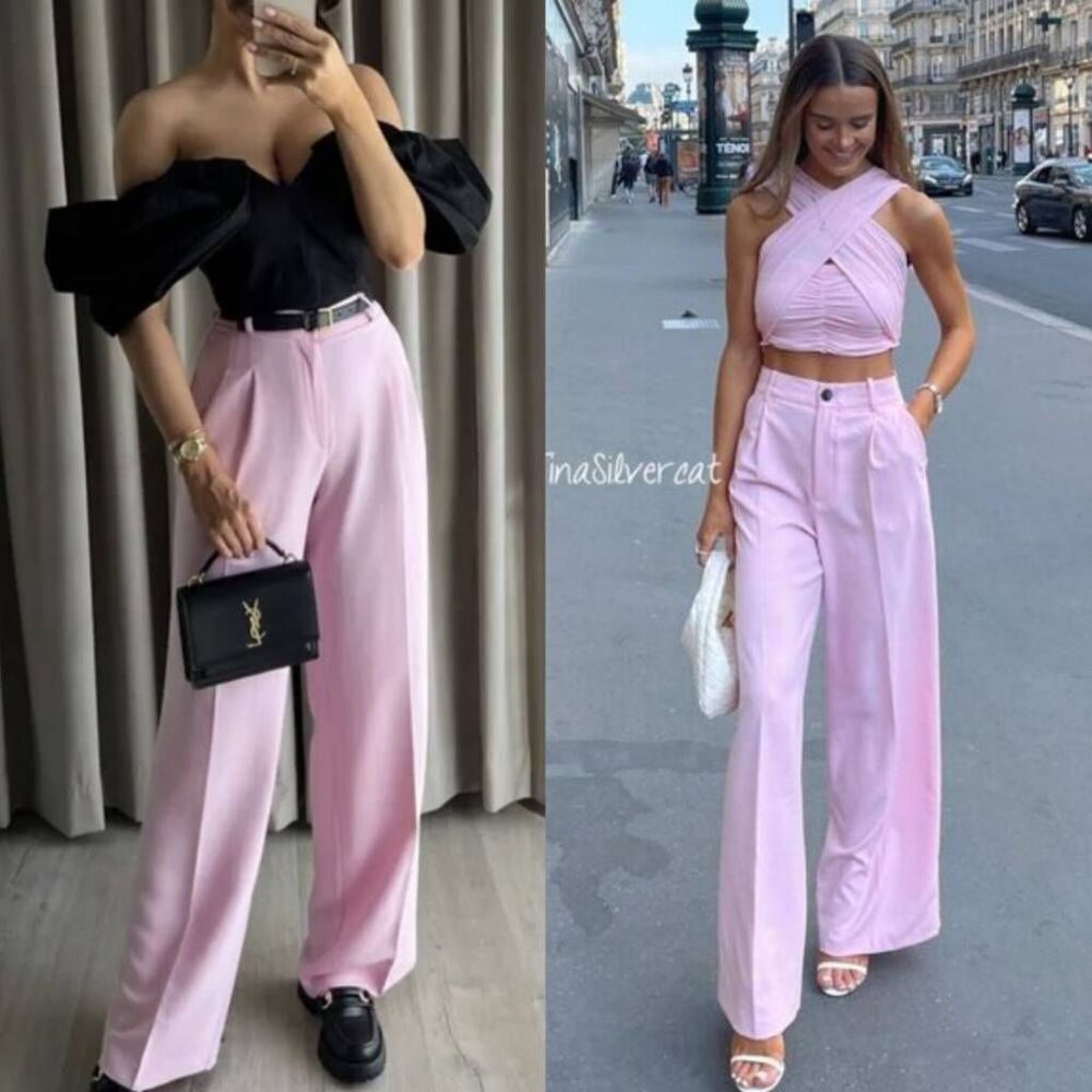 BLOGGER'S FAVE! Zara High Waisted Pants Pastel Pink NWT Size S - Picture 3 of 11
